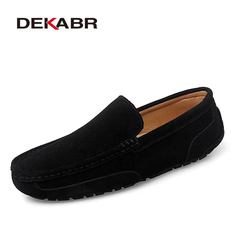 DEKABR Men Loafers Shoes Warm Soft Genuine Leather Business Men Moccasins Shoes Breathable Slip on Driving Shoes Size 38-47