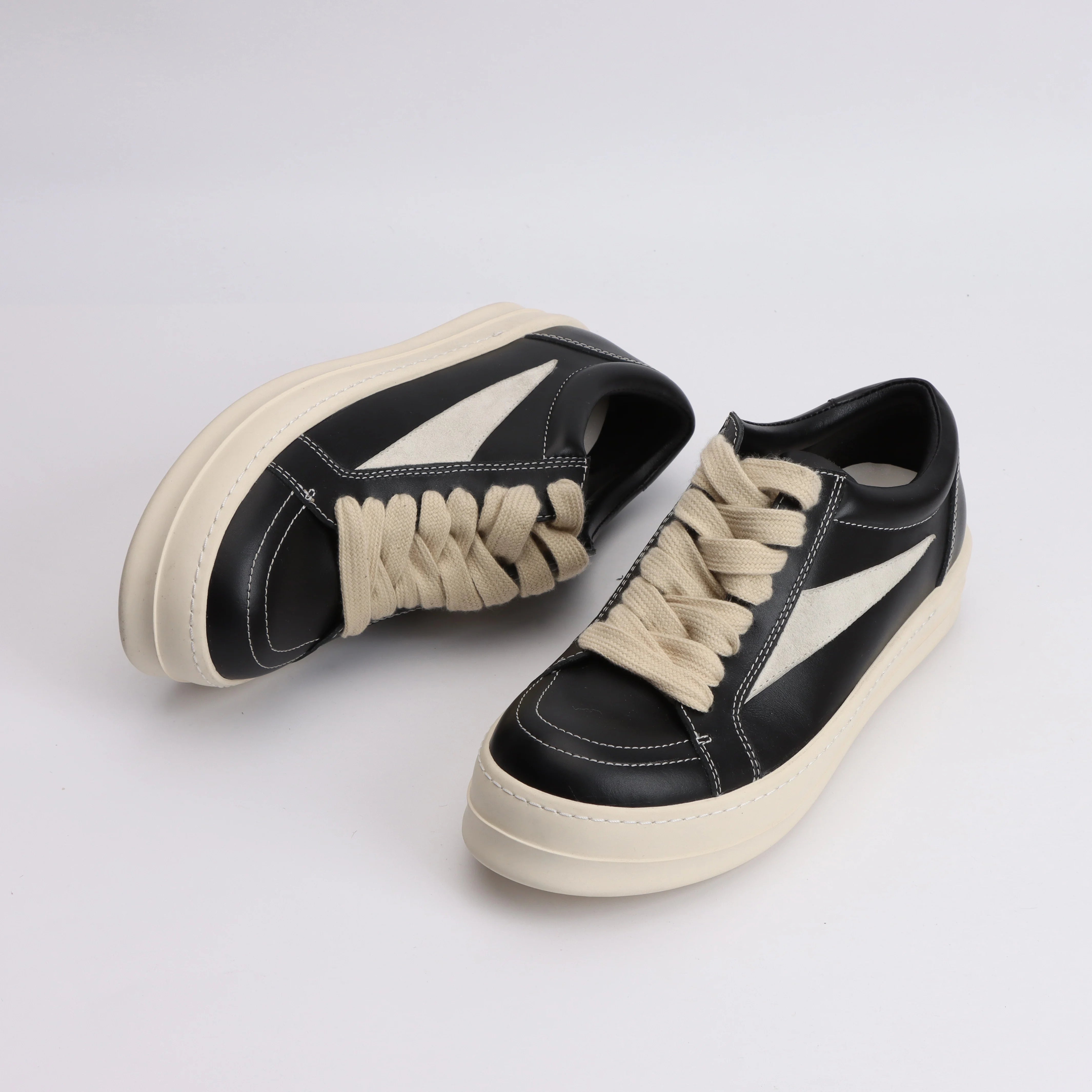 Rick Shoes Low Cut Genuine Leather Thick Sole Black and White Retro Dark Board Shoes Women's Boots Trend 2024 Shoes for Women