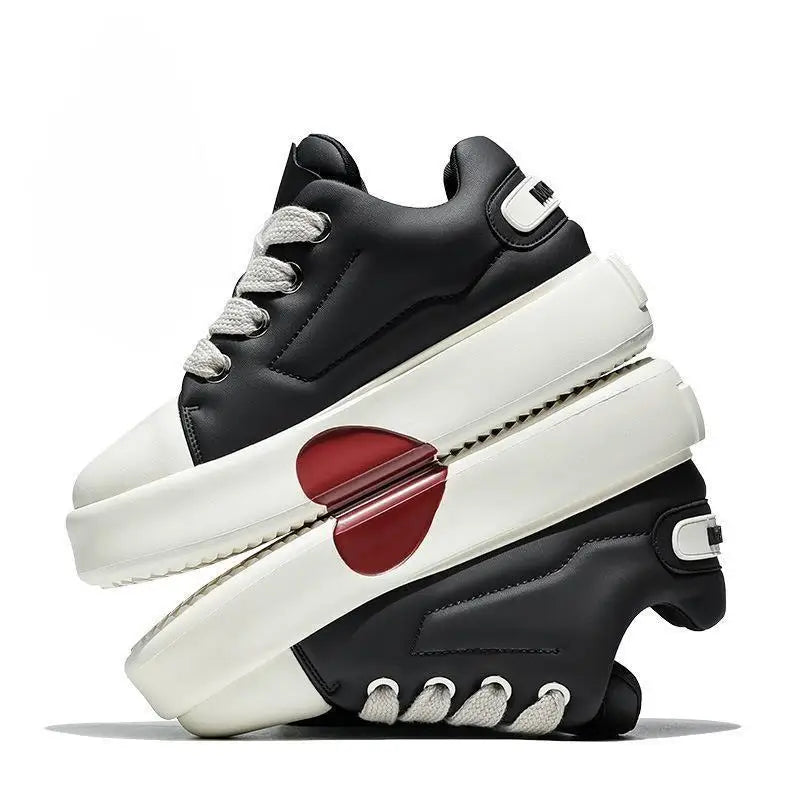 STRONGSHEN Korean Style Men's Casual Sports Shoes Zapatillas De Deporte Moda Shoes Thick Bottom Heart Shaped White Bread Shoes