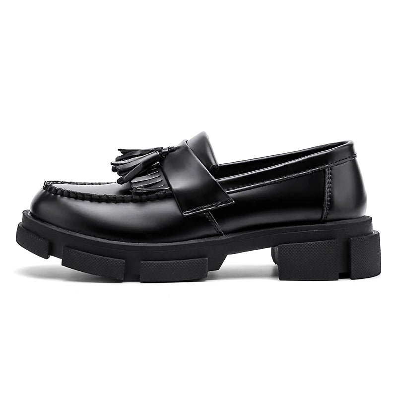 STRONGSHEN Men Leather Tassel Shoes Brand Luxury Loafers Black Moccasin Thick Bottom Business Casual Formal Men's Dress Shoes
