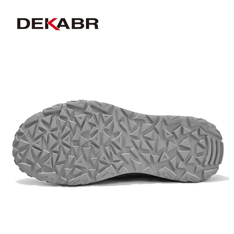 DEKABR Summer Men's Breathable Mesh Lightweight Comfortable Drawstring Casual Shoes Outdoor Non-Slip Thick Sole Sneakers Black