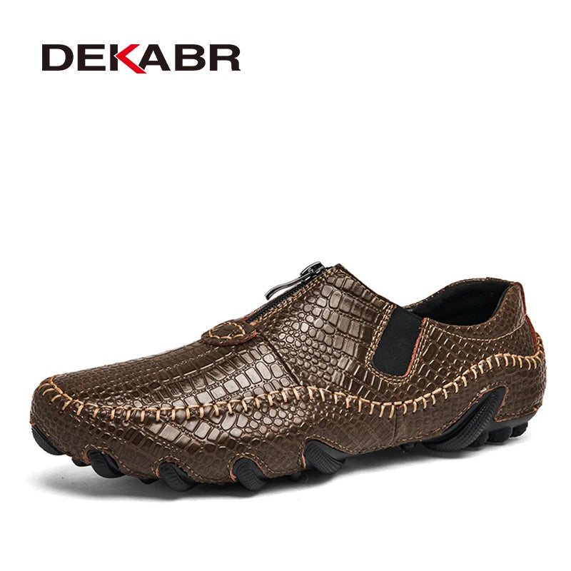 DEKABR Men's Casual Shoes Genuine Leather Crocodile Pattern New Style Moccasins Quality Anti-Slip Large Size 38-47