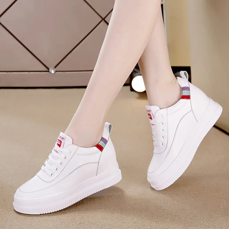 Fujin 7cm Breathable Platform Wedge Sneakers Women Shoes Genuine Leather Heel High Height Increased Spring Autumn Summer Shooes
