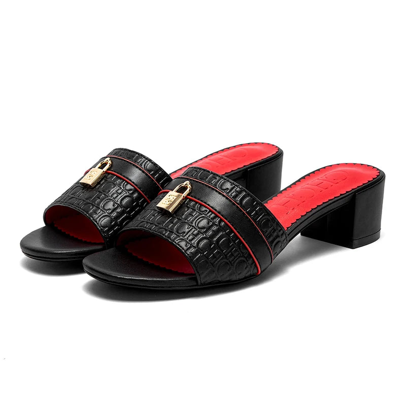 Middle Heel Slippers Luxury Brand Women's Shoes Retro Design 2025 Summer New
