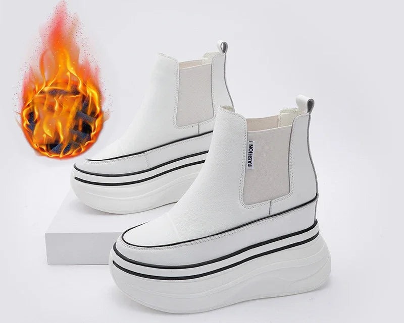 Fujin 10cm ROME Genuine Leather Support Stable Chelsea Booties Women Autumn Ankle Motorcycle Elastic Spring Arch Ladies Shoes