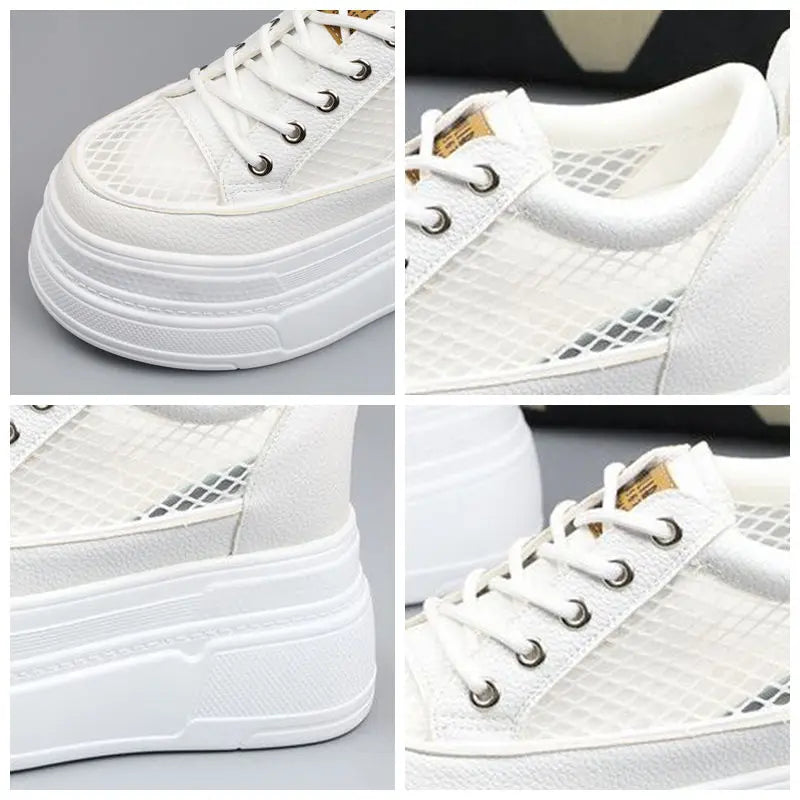 Fujin 10cm 12cm 14cm Air Mesh Leather Breathable Pumps Summer Fashion Chunky Sneaker Heels Sandals Platform Wedge Hollow Shoes