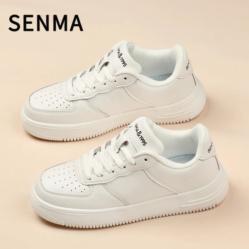 SENMA Men's Shoes Autumn Couple Versatile Casual Thick Soled Leather Board Shoes Sports White /Brown Trendy Women Shoes Sneakers