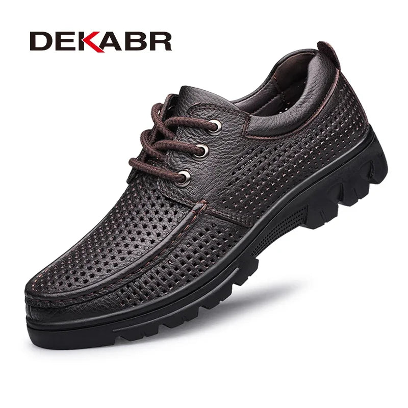 DEKABR New Lace Up Fashion Genuine Leather Casual Men Shoes Designer Comfortable Breathable Loafers Driving Shoes Big Size 37-50