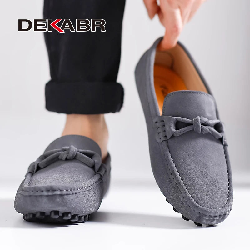 DEKABR Men Cow Suede Shoes Minimalist Bow Designer Fashion Ultra Light Breathable Quality Slip On Non-Slip Loafers Size 38-47