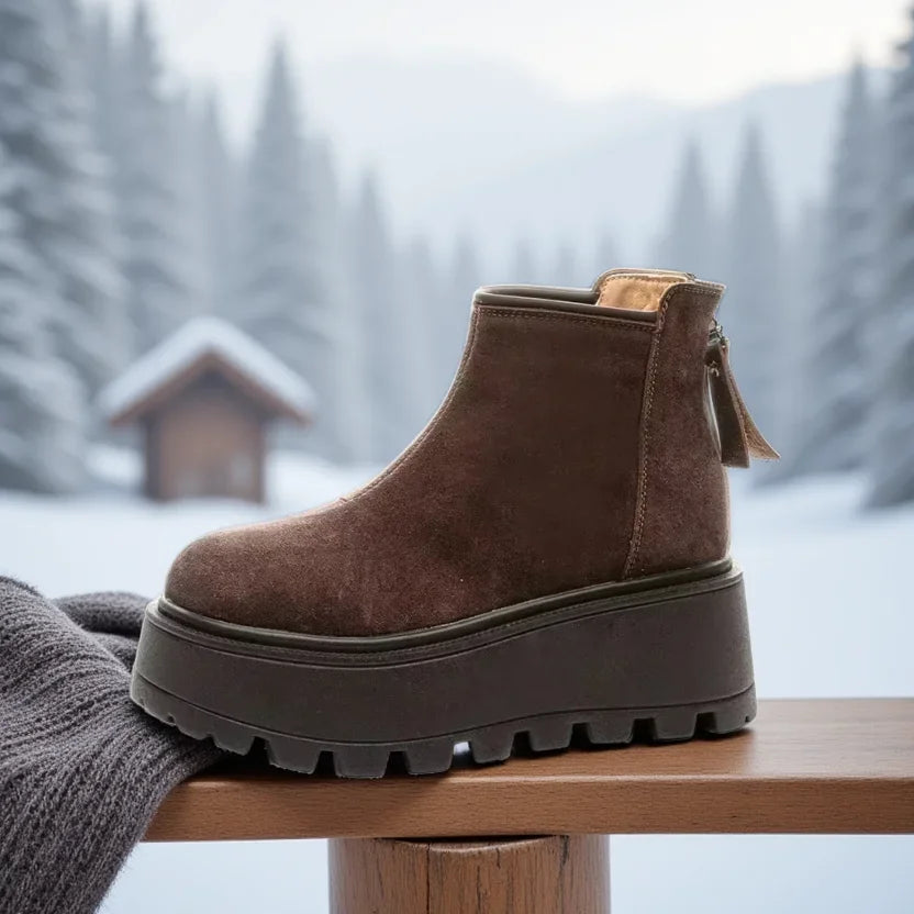 Fujin 7cm Suede Cow Genuine Leather Snow Boots Women Ankle Booties Platform Wedge Winter Plush Chelsea Boots Shoes for Women