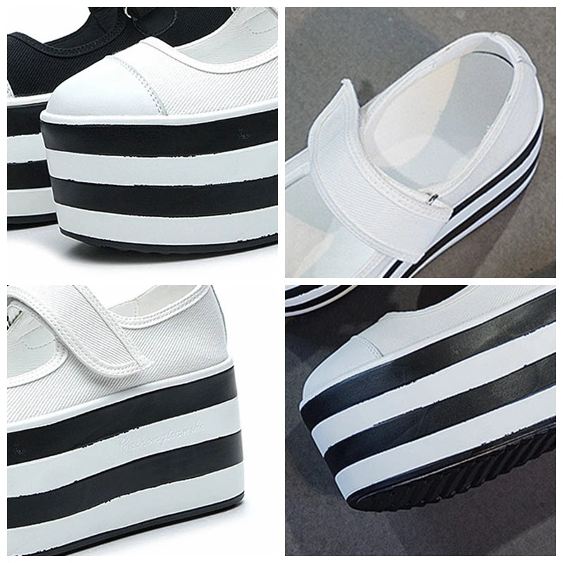 Fujin 8cm Street Style Denim Summer Female Platform Wedge Flats Breathable Women Boots Mary Jane Casual Spring Hook Shoes