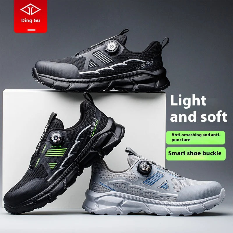Lightweight Breathable Rotary Buckle Work Sneakers Protective Shoes Safety Industrial Puncture-Proof Anti-smash Steel Toe Shoes