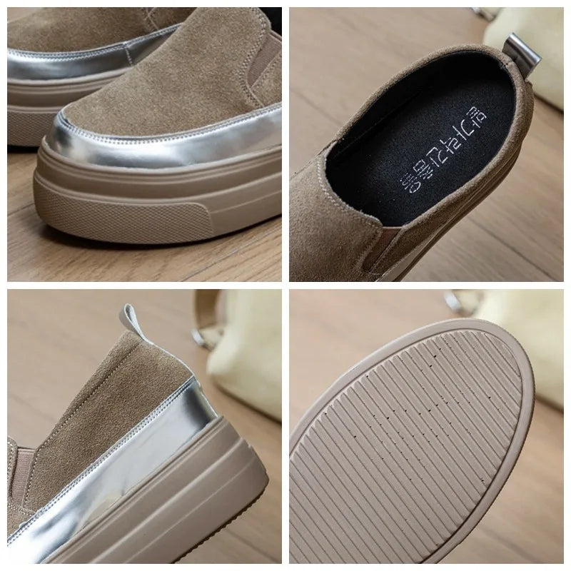 Fujin 8cm Genuine Leather Synthetic Cow Suede Platform Wedge Casual Summer Chunky Sneaker Pumps Comfy High Brand Autumn Shoes