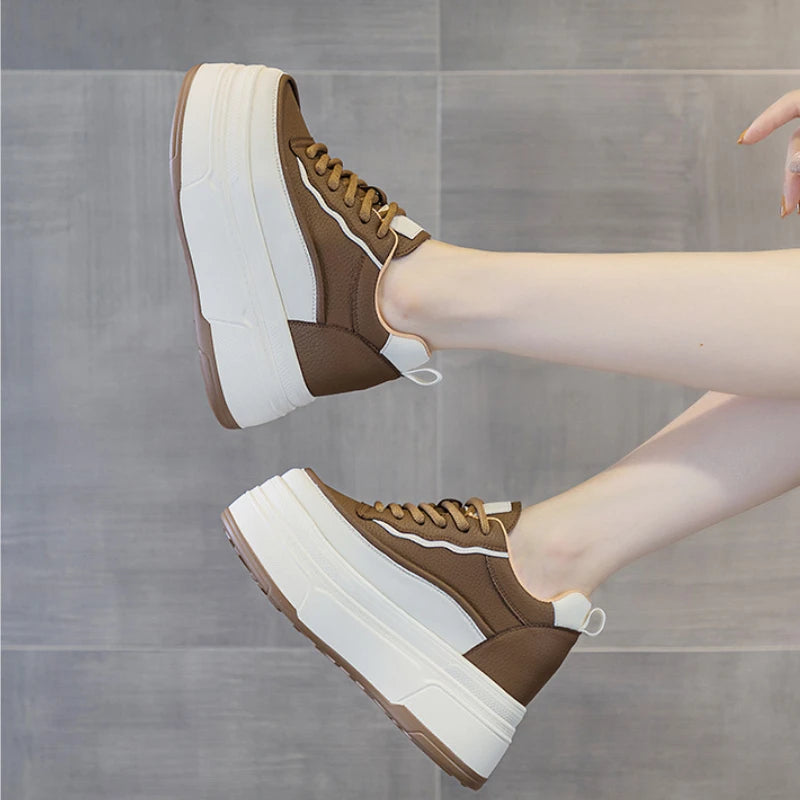 Fujin 9cm Women Platform Wedge Casual Autumn Cow Genuine Leather Woman Firm Ergonomic Ankle Boots Chunky Sneakers Spring Shoes