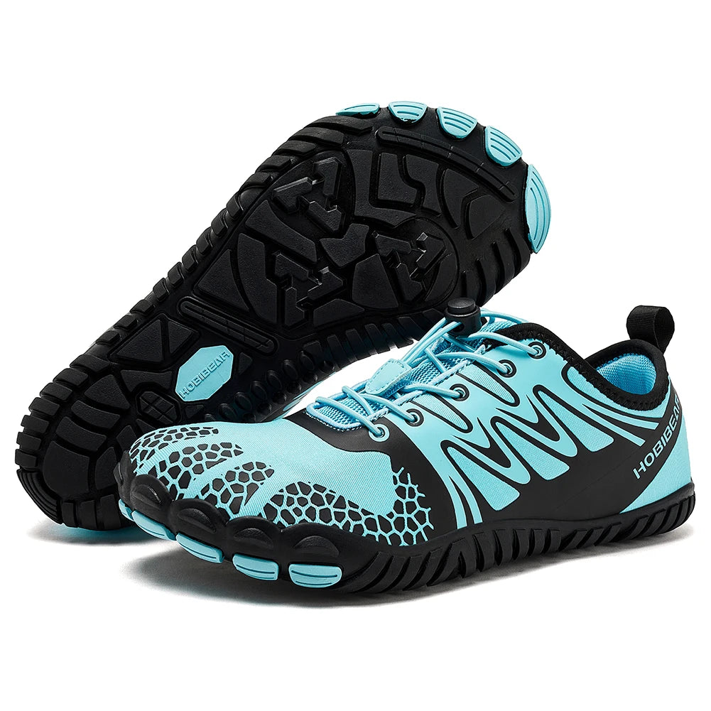HOBIBEAR Wide Toe Barefoot Shoes for Unisex Artificial Leather Outdoor Walking Sneakers Zero Drop Minimalist Elastic Band Shoes
