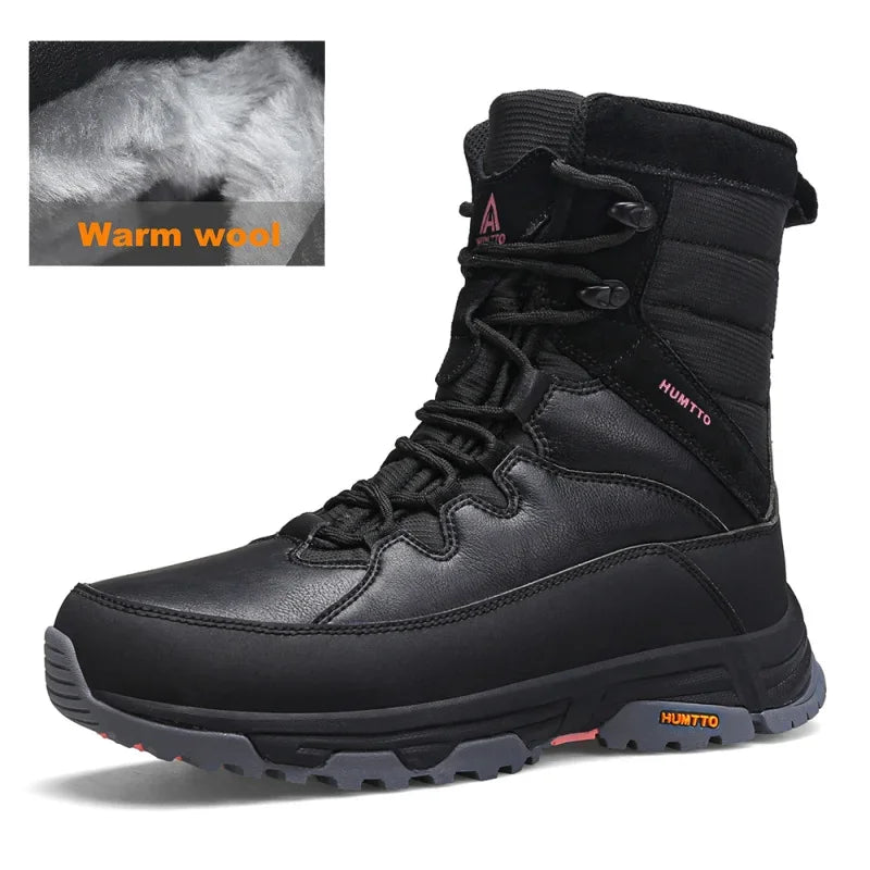 HUMTTO Winter Hiking Boots Leather Trekking Women's Trainers Luxury Designer Snow Boots Outdoor Casual Shoes 2024 Woman Sneakers