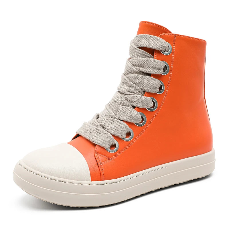 Men's Women Platform Sneakers Zipper Lace Up Casual Leather Shoes Campus High Top Sports Board Shoes Large Size Chaussure Femme