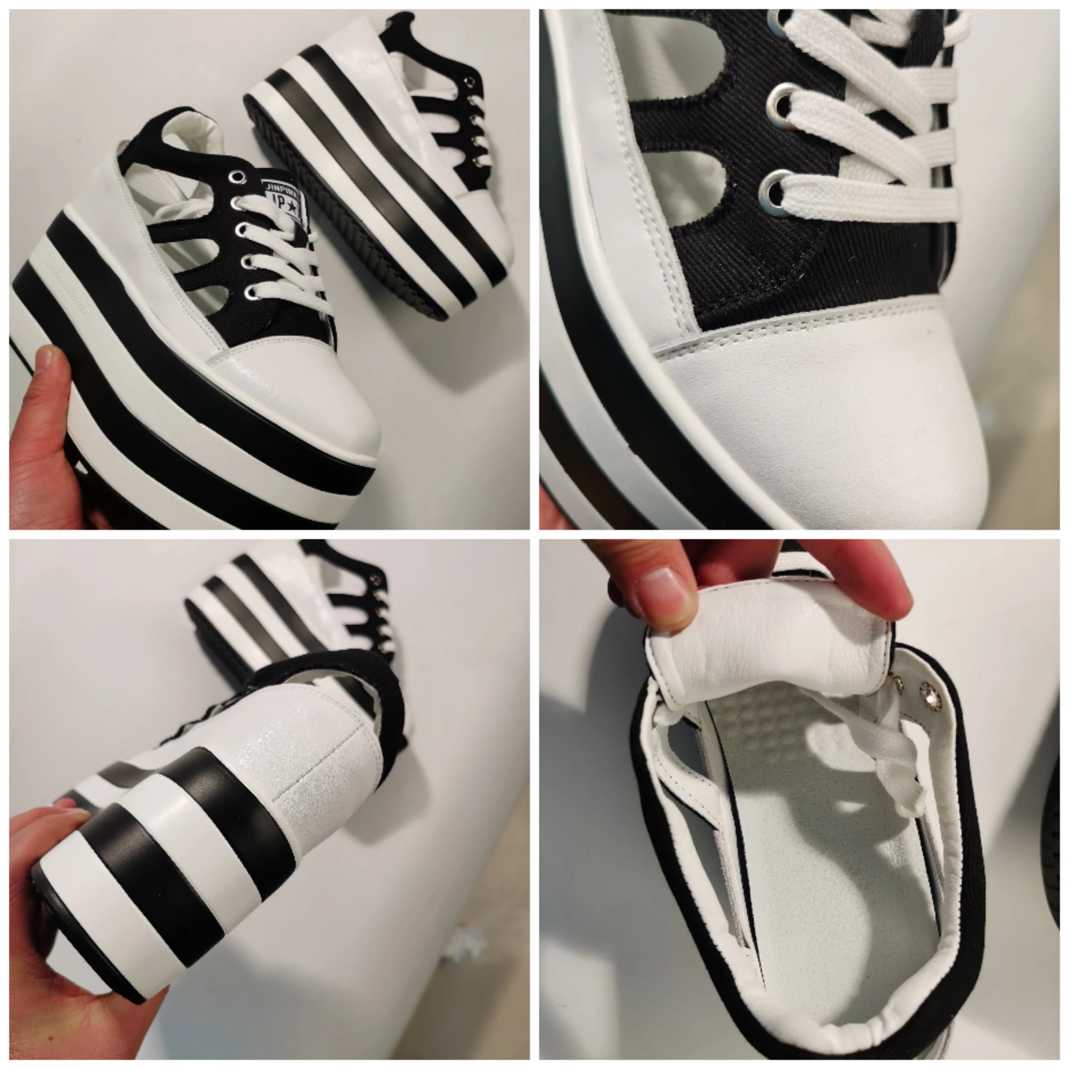 Fujin 12cm Platform Wedge Shoes Sandals for Women Sneakers Summer Shoes Hollow Cut Summer Sneakers Genuine Leather