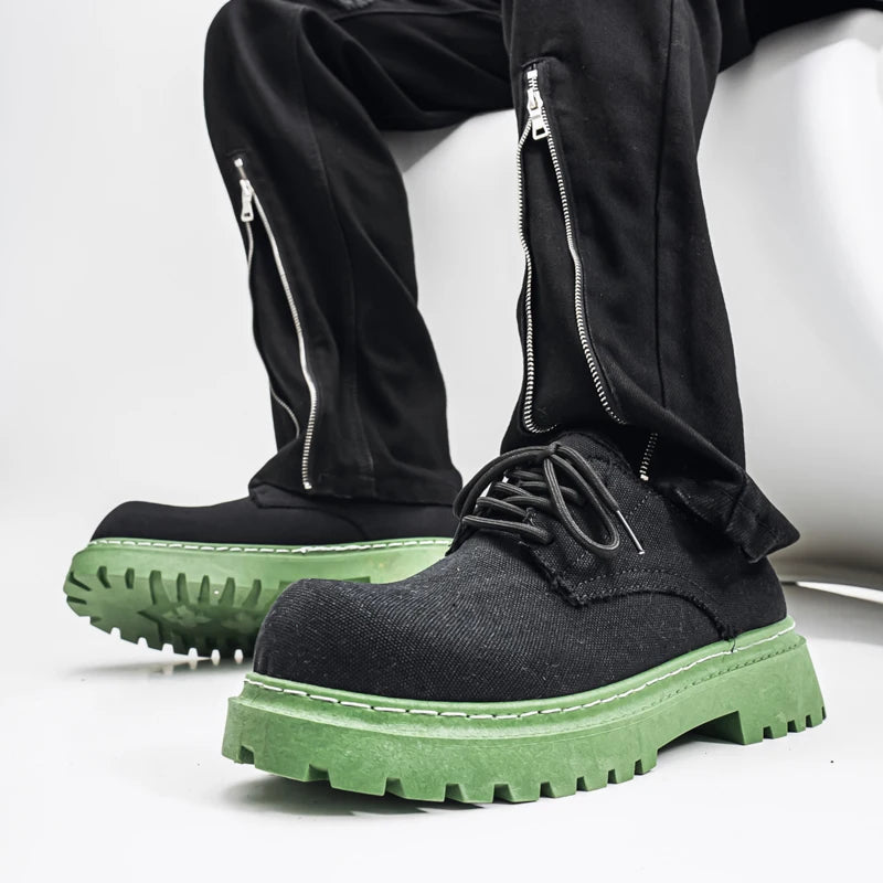 STRONGSHEN Men Platform Casual Shoes Denim Work Shoes Lace-up High Quality Derby Shoes Fashion Business Comfortable Shoes