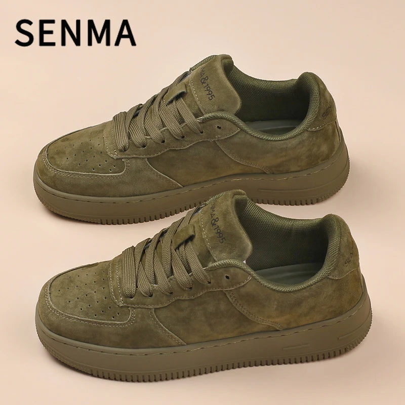 SENMA Men's Shoes Autumn Couple Versatile Casual Thick Soled Leather Board Shoes Sports White /Brown Trendy Women Shoes Sneakers