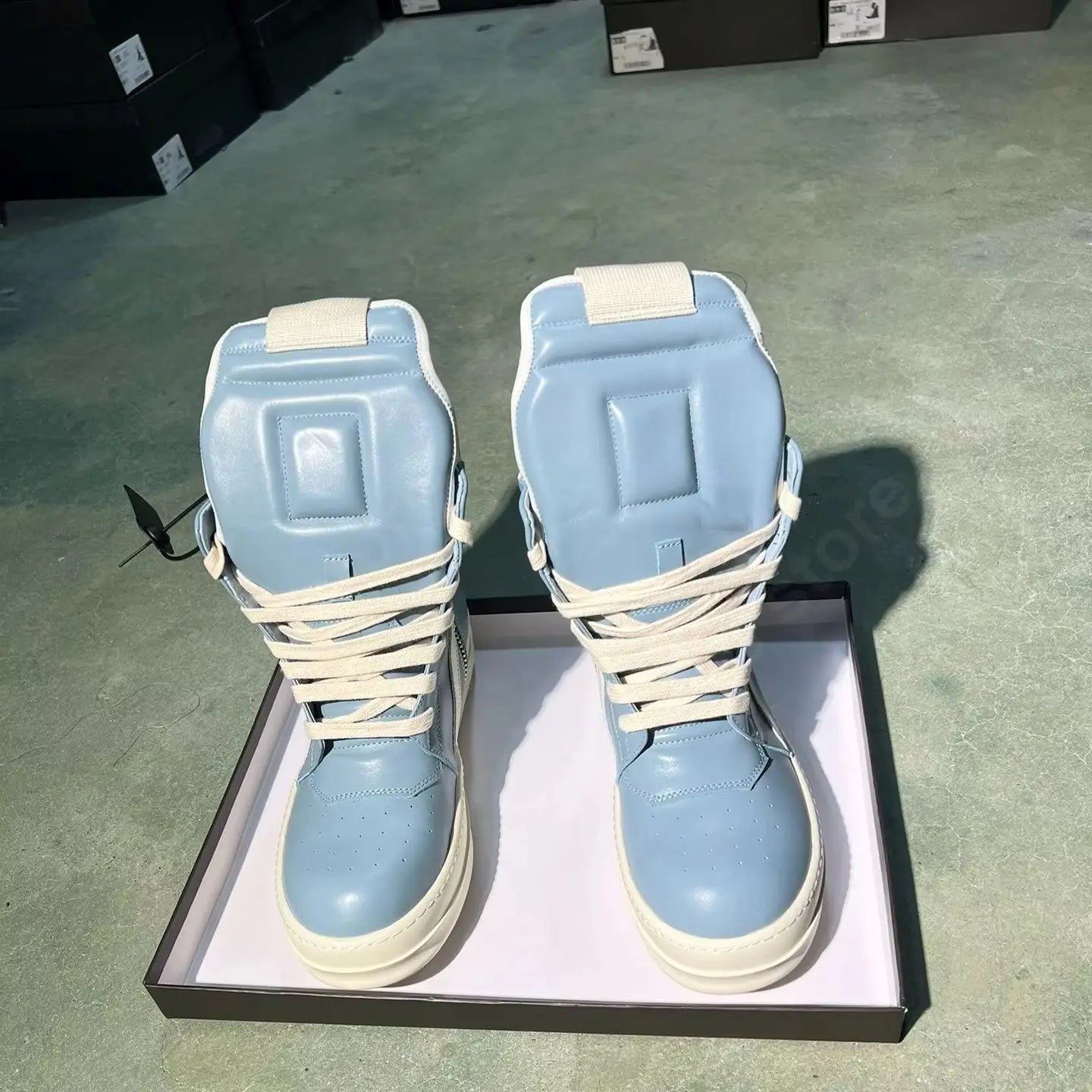 Brand Men Shoe R-o Wathet Blue Leather High Top Shoes Sneaker Women Boots Casual Shoes Zipper Geobasket Ankle Boot Sneakers