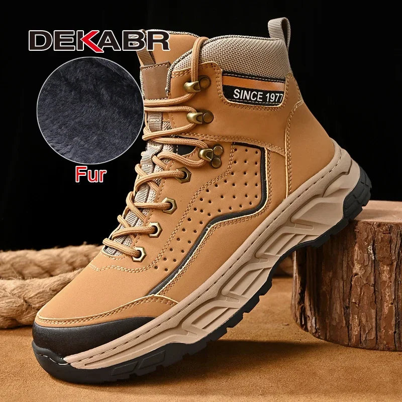 DEKABR 2025 New Fashion Casual Men Shoes Leather Boots Lace Up Handmade Comfortable Breathable Platform Ankle Boots Size 38-45
