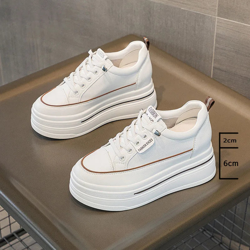 Fujin 8.5 Cm Mesh Genuine Leather Platform Shoes Wedge Sneakers for Women Summer Shoes White Flats Sandals Slippers Slides