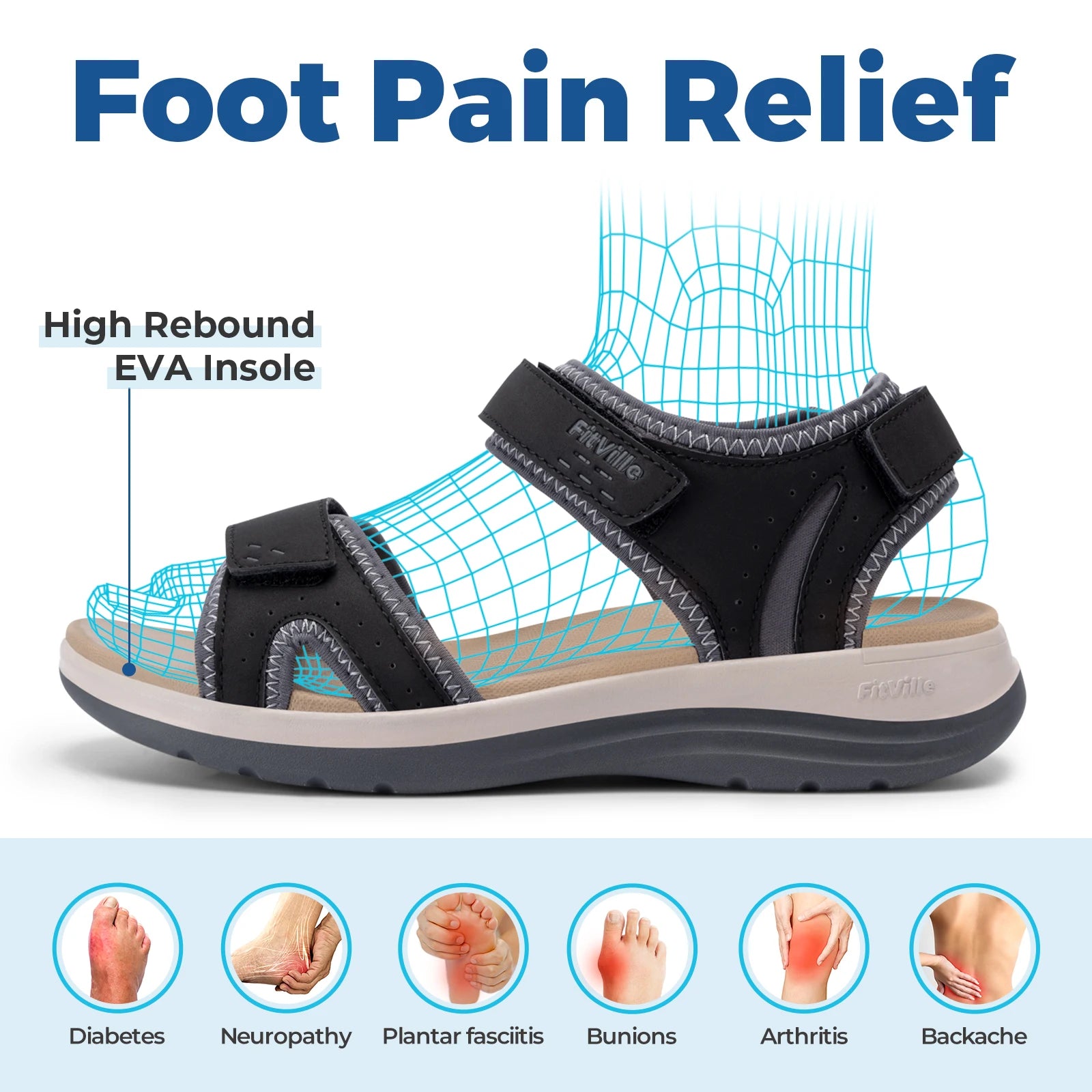 FitVille Women's Sandals  Adjustable Ankle Strap for Swollen and Flat Feet Wide Arch Support Open Toe Orthopedic sandals