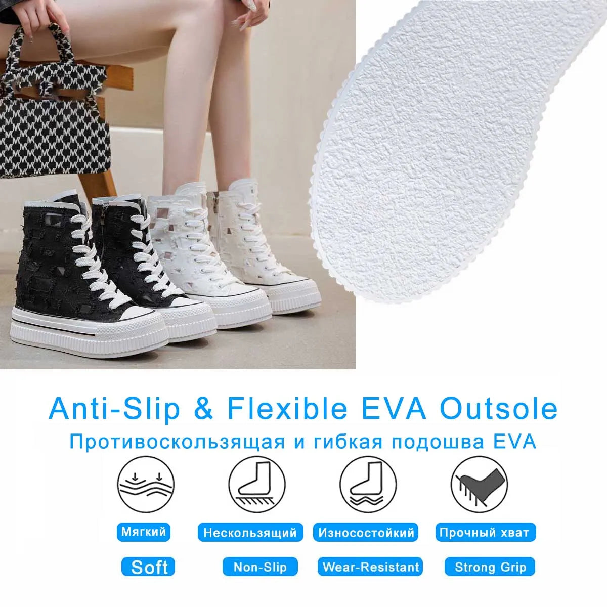 Koznoy 13CM Denim Air Mesh  Women Chunky Sneakers Hollow Ankle Booties High Brand Platform Wedge Flats Fashion Causal Shoes