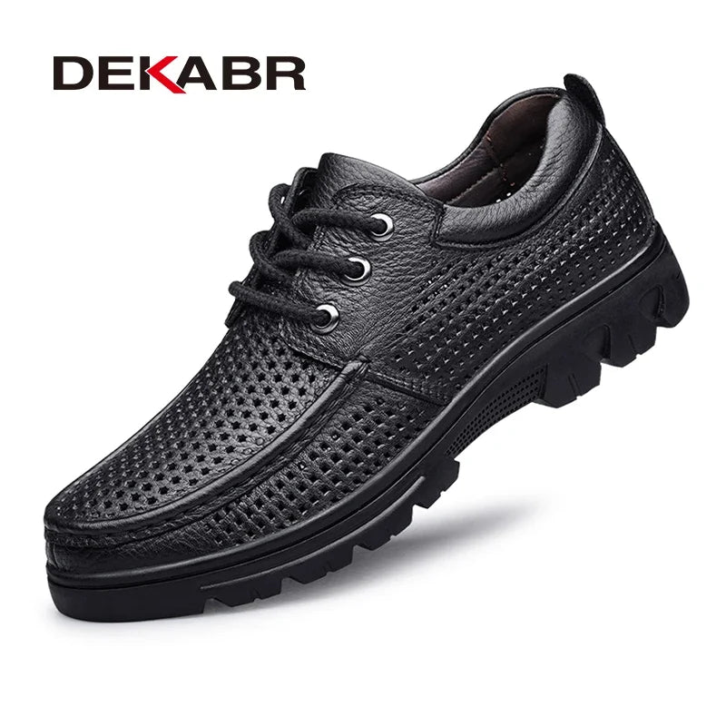 DEKABR New Lace Up Fashion Genuine Leather Casual Men Shoes Designer Comfortable Breathable Loafers Driving Shoes Big Size 37-50