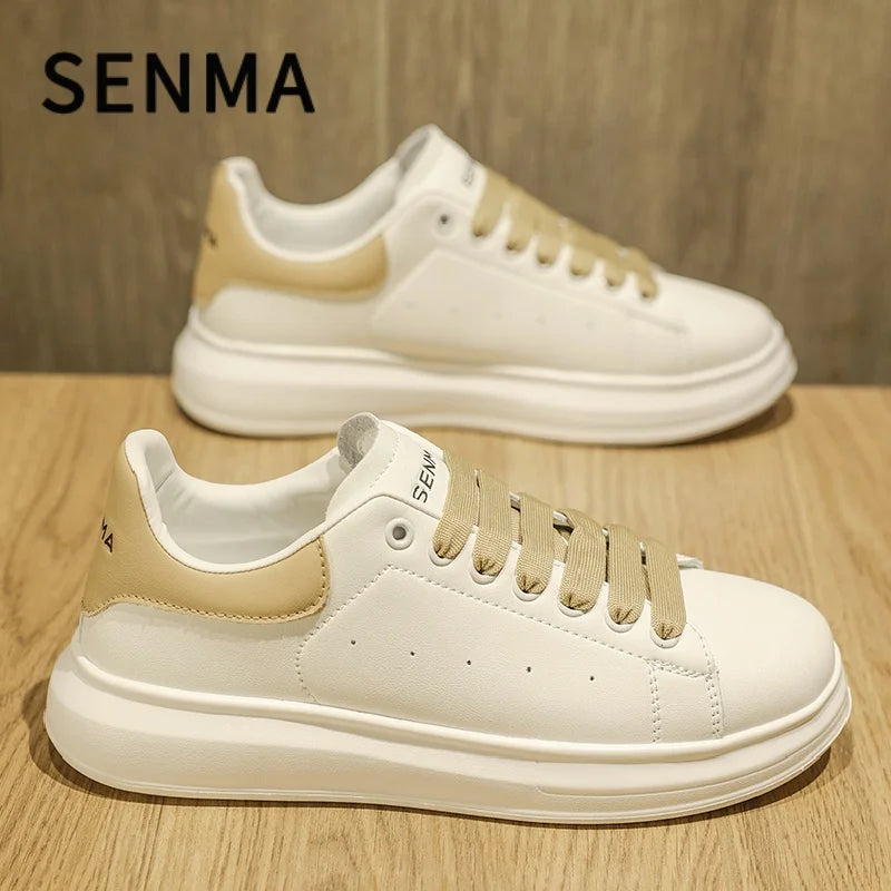 Senma Men's Shoes Couple Sports Casual White Board Shoes Men's Leather Soft Sole Height Increasing Versatile White Trendy Shoes