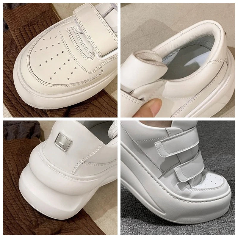 Koznoy 6cm 8cm 10cm 12cm Genuine Leather Booties Retro Spring Platform Autumn Flats Hook Chimney Women Boots Ankle Shoes