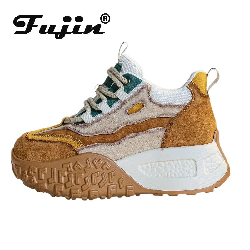 Koznoy 6cm Suede Cow Genuine Leather Flats Moccasins Rubber Native Shoes Women Chunky Sneakers Vulcanize Soft Soled Comfy