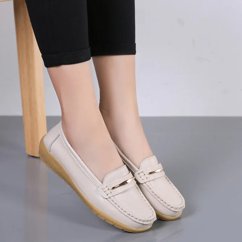 WOIZGIC Femmes Mère Dames Femme Femme Chaussures Plates En Cuir Véritable Mocassins Plateforme Bling Sans Lacet Mocassins Grande Taille 43 44