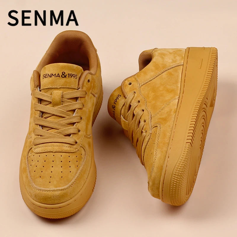 SENMA Men's Shoes Autumn Couple Versatile Casual Thick Soled Leather Board Shoes Sports White /Brown Trendy Women Shoes Sneakers