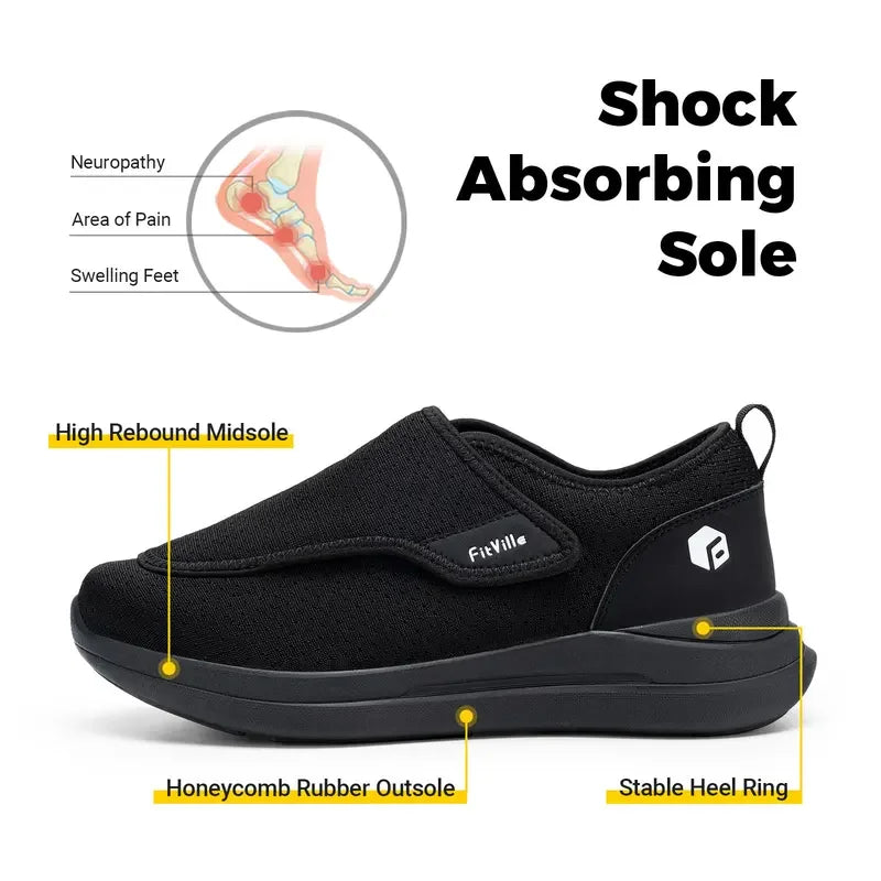FitVille Extra Wide 2E Men'S Diabetic Shoes For Elder Orthopedics Feet Swollen Adjustable Walking Shoe Elderly Foot Pain Relief