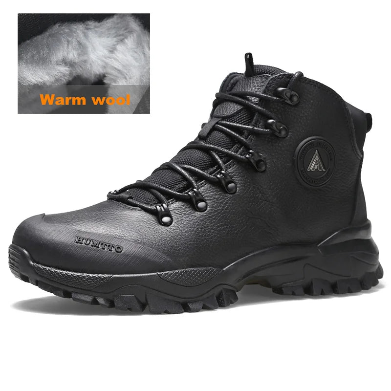 HUMTTO Bottes de randonnée en cuir pour hommes, chaussures de randonnée chaudes en laine pour l'extérieur, baskets d'escalade de luxe de créateur, bottines de sécurité pour hommes