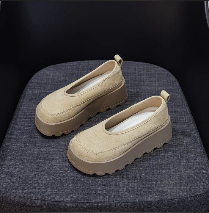 Fujin 6CM Suede Cow Genuine Leather Spring Slip on Females Moccasins Women Platform Wedge Autumn Women Shoes Pumps Shoes
