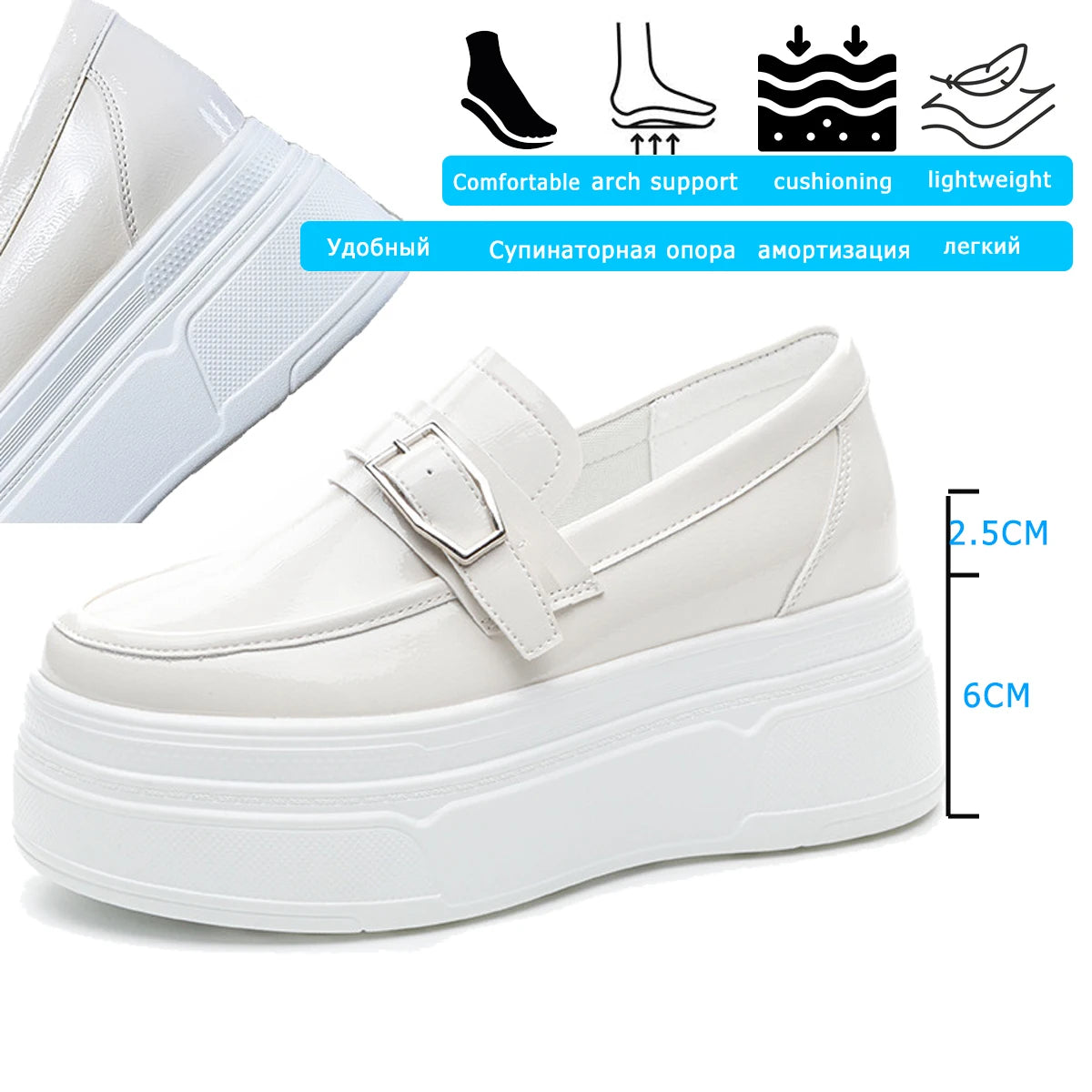 Fujin 8.5cm Patent Leather Platform Wedge Autumn Breathable Slip on Pumps Spring Synthetic Mary Jane Shoes