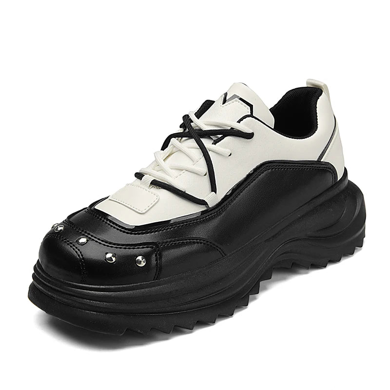 STRONGSHEN Men Leather Shoes New British Style Chunky Platform Retro Work Shoes Fashion Derby Shoes Low Top Man Casual Shoes