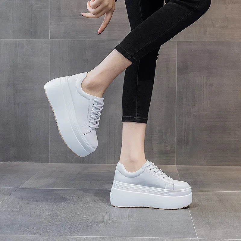 Fujin Genuine Leather Women Casual Shoes Super Thick 8cm Platform Wedge Women Fashion Sneakers Chunky Shoes Summer Skateboard