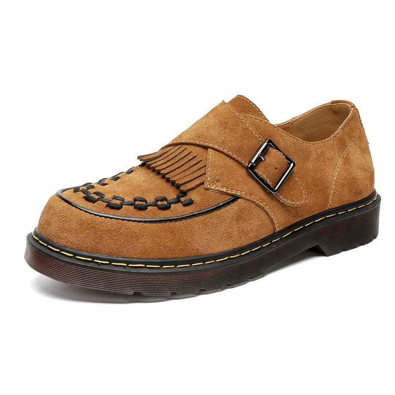 STRONGSHEN Men Retro Suede Leather Shoes Tassel Lightweight Flats Loafers Casual Shoes Thick Platform Luxury Fashion Formal Shoe