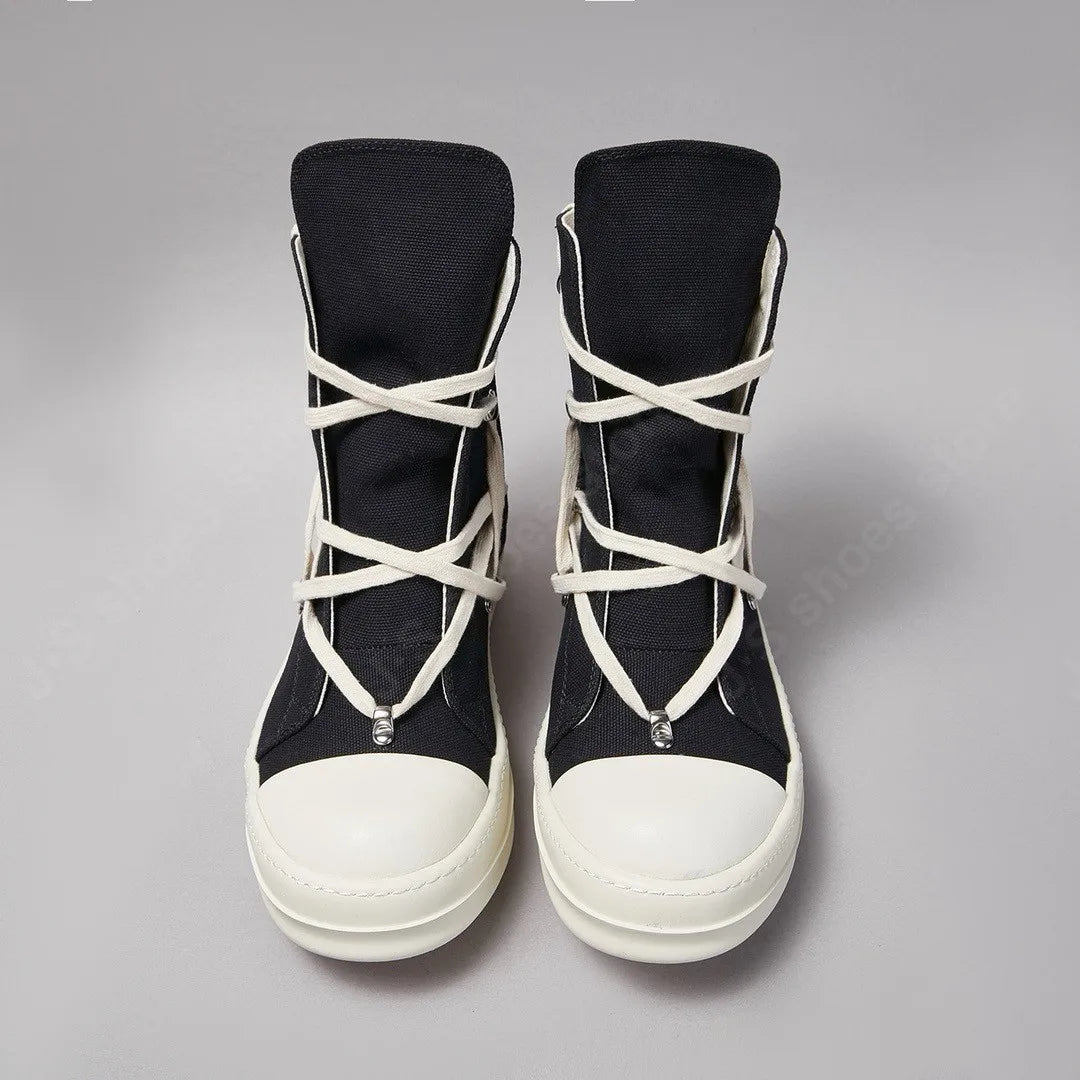 R-o Designer Boots Men Black Canvas Shoe Lace Up Pentacle Women Casual Sneakers High Top Shoes Ro Sneaker Flat Ankle Boot
