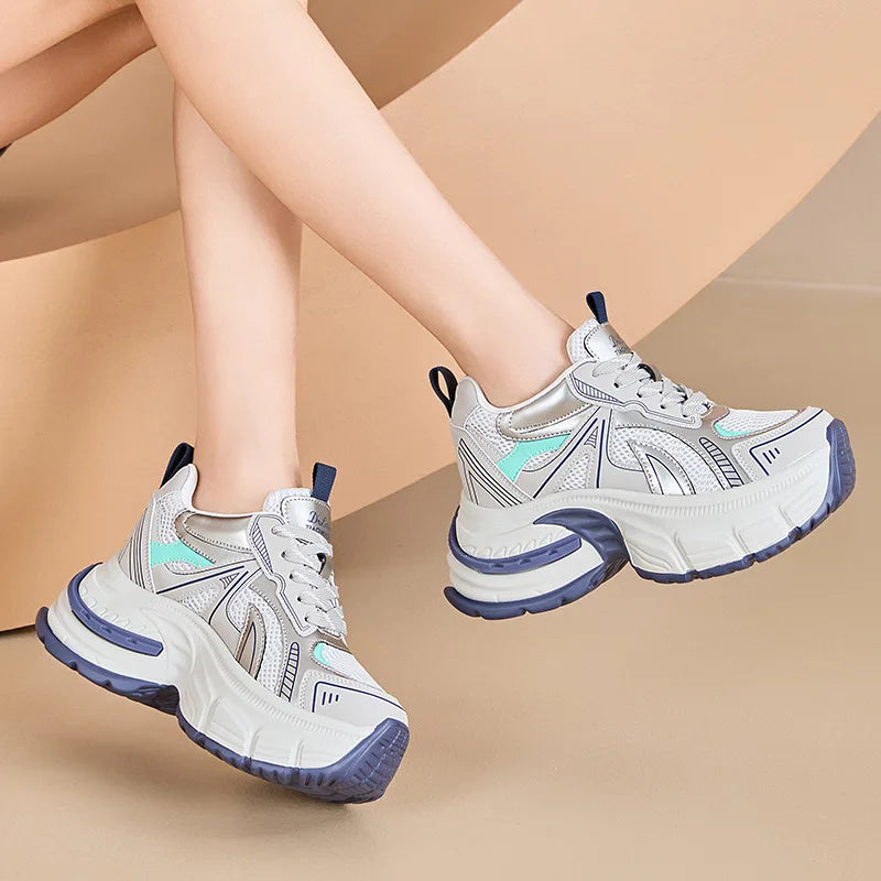 Fujin 9.5cm Women Summer Air Mesh Microfiber Platform Wedge Slides Shoes Sandals Breathable Mules Shoes Women Chunky Sneakers