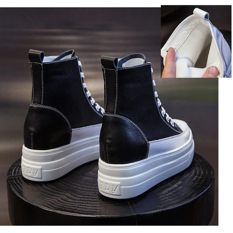 Fujin 8cm Genuine Leather Platform Sneakers Wedge Shoes For Women Spring Autumn Winter Women ankle Boots Booties Casual Shoes