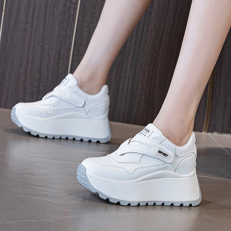 Fujin 8cm Microfiber Leather Spring Autumn Shoes Chunky Sneakers Platform Wedge Women Casual Shoes Ladies Fashion Skate Boarding