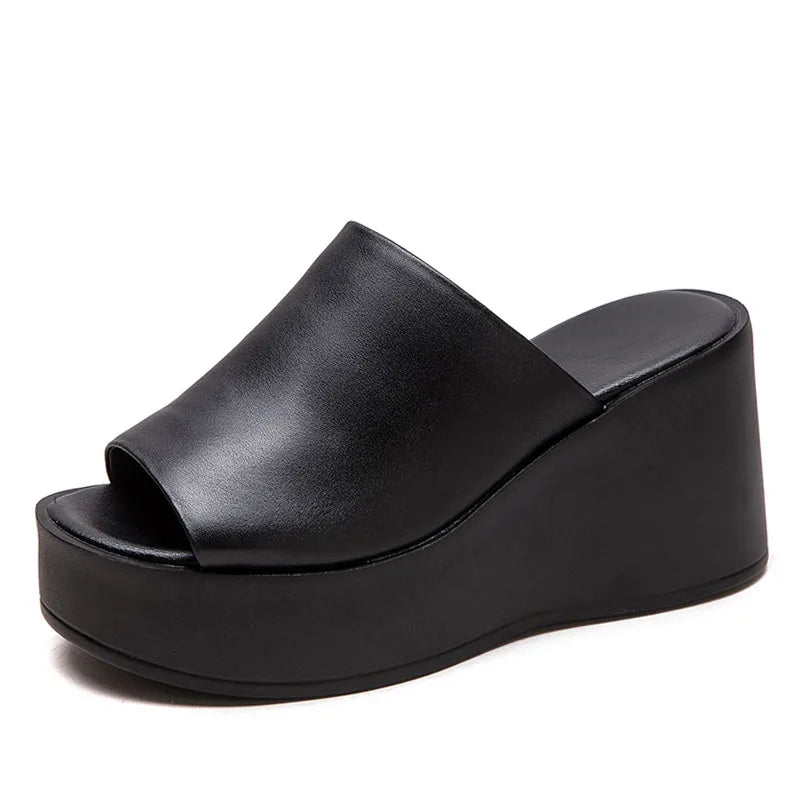 DRKANOL 2025 Women High Wedges Height Increasing Slippers Summer Open Toe Platform Outside Casual Slippers Lady Sandals Slides