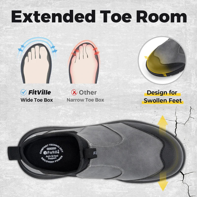 FitVille Widened Men'S Work Shoes Slip-On Composite Steel Toe Shoe Safe Puncture-Proof For Swollen Feet For Construction Sites