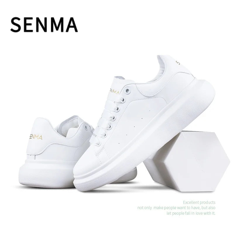 SENMA Men's and Women's Low Top Sneakers Lightweight Leather Casual Shoes Thick Bottom Student Flats Tennis shoes Running Shoes