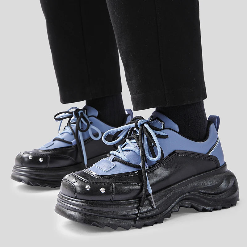 STRONGSHEN Men Leather Shoes New British Style Chunky Platform Retro Work Shoes Fashion Derby Shoes Low Top Man Casual Shoes